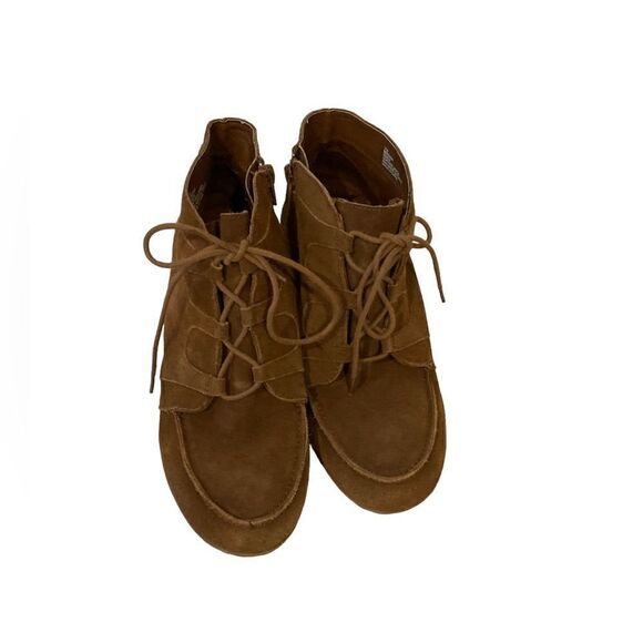 MIA Berdina Brown Suede Wedge Ankle Boots Lace-Up Comfort Casual Size 11 - Picture 3 of 9